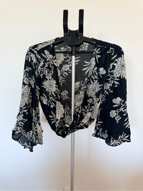 Amuse Society Black Floral Tie-Front Blouse